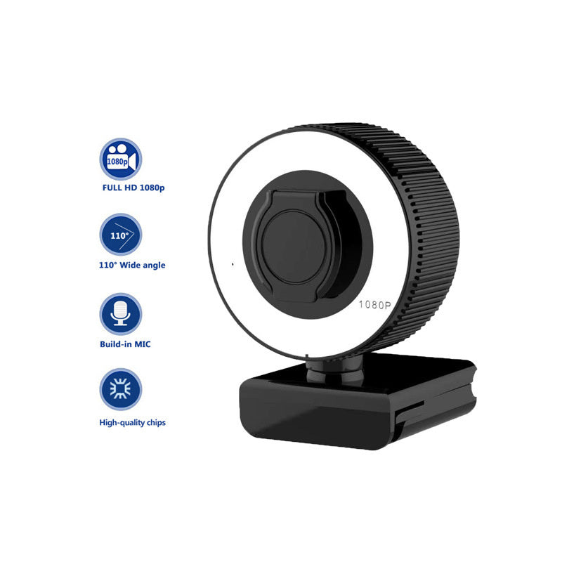 HD USB Webcam with Ring Light & Microphone | 1080p & 2K Options
