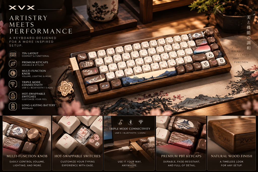 XVX MU68 – Sakura Walnut Wireless Mechanical Keyboard