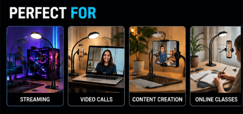 2-in-1 LED Streaming Light & Phone Holder – Adjustable Desk Mount Kit