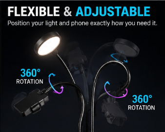 2-in-1 LED Streaming Light & Phone Holder – Adjustable Desk Mount Kit