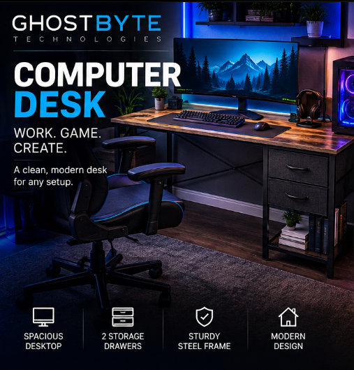 Modern Computer Desk with 2 Storage Drawers | 40" & 47" Gaming & Office Desk