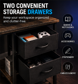 Modern Computer Desk with 2 Storage Drawers | 40" & 47" Gaming & Office Desk