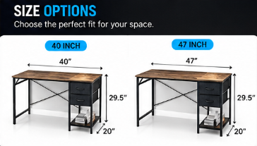 Modern Computer Desk with 2 Storage Drawers | 40" & 47" Gaming & Office Desk