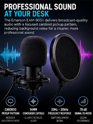 Emerson EAM-9051 USB Condenser Microphone Kit