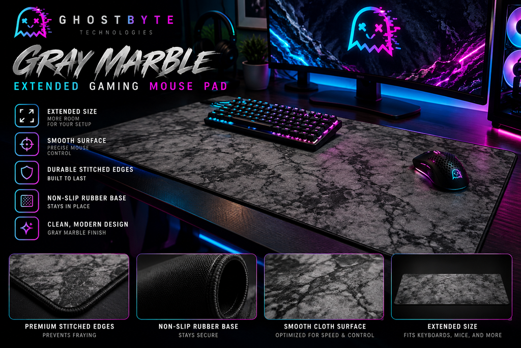 Gray Marble Extended Gaming Mouse Pad